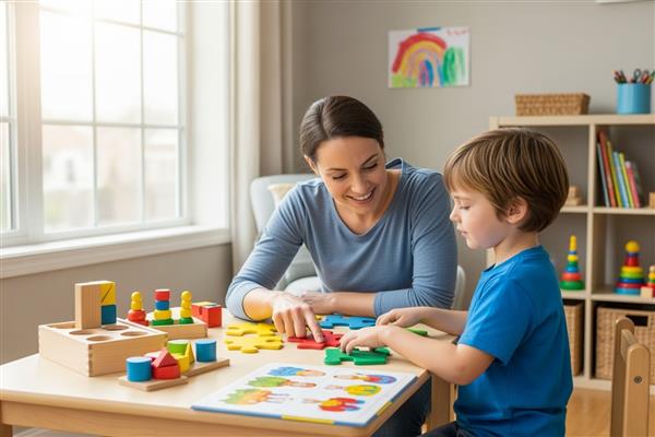 Acompañante terapéutica trabajando desarrollo cognitivo con niño